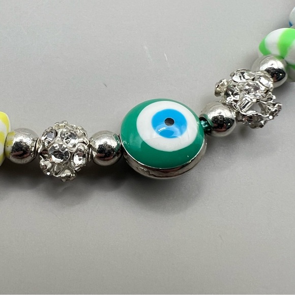 New Evil Eye Bead Aqua Macramé Adjustable Bracelet - Picture 2 of 5